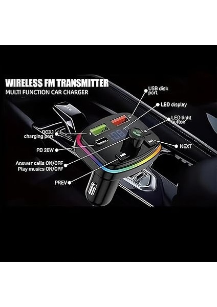 Araç Kiti – Fm Transmitter, Type-C &amp; Çift USB Hızlı Şarj, Eller Serbest Arama, Kablosuz Müzik, Tf Kart &amp; USB Destekli Araç Şarj Cihazı fırsatları