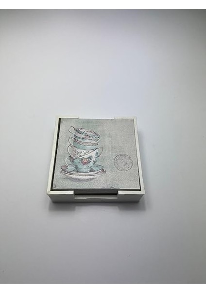Ahşap Bardak Altlığı Seti (Kutulu - Vintage Fincan Desenli) modelleri