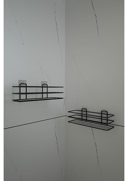 Banyo Yapışkanlı Siyah 2 Adet Tek Katlı Düz Şampuanlık Tş01, Delmeye Son, Matkap Vida Yok modelleri