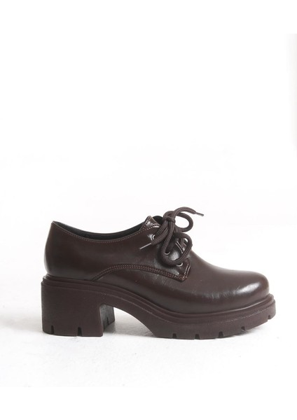 K-707 Kahve Kırışık Rugan Yüksek Tabanlı Bağcıklı Loafer Ayakkabı fırsatları