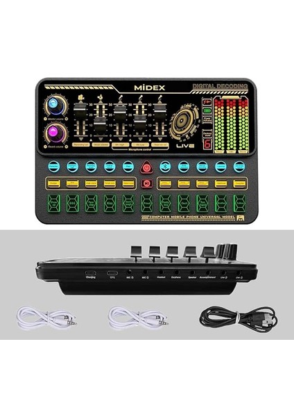 VS11 Üst Seviye Stüdyo Kayıt Canlı Yayın Bluetooth ve Şarjlı Ses Kartı Efektli Radyo Mikseri (Telefon ve Pc Podcast)