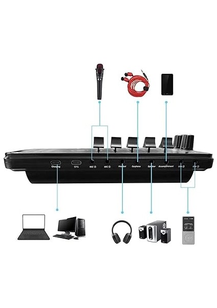 VS11 Üst Seviye Stüdyo Kayıt Canlı Yayın Bluetooth ve Şarjlı Ses Kartı Efektli Radyo Mikseri (Telefon ve Pc Podcast) modelleri