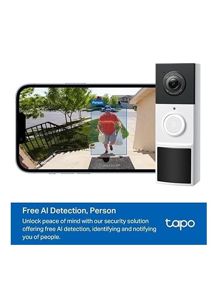 Tapo D210, 2k 3mp, Pille Çalışır, Iki Yönlü Konuşma, IP64, Bulut/yerel Depolama, Alexa ve Google Home ile Çalışır, Kolay Kurulum, Tapo Akıllı Görüntülü Renkli Gece Görüş Destekli Kapı Zili indirimleri