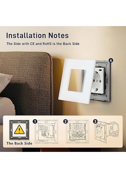 Schuko Priz USB (Maks. 2.1A) ve Tip C Portlu Beyaz Cam Sıva Altı Priz Topraklı Priz Şarj Cihazı Cep Telefonları, Dizüstü Bilgisayarlar Vs. Için modelleri