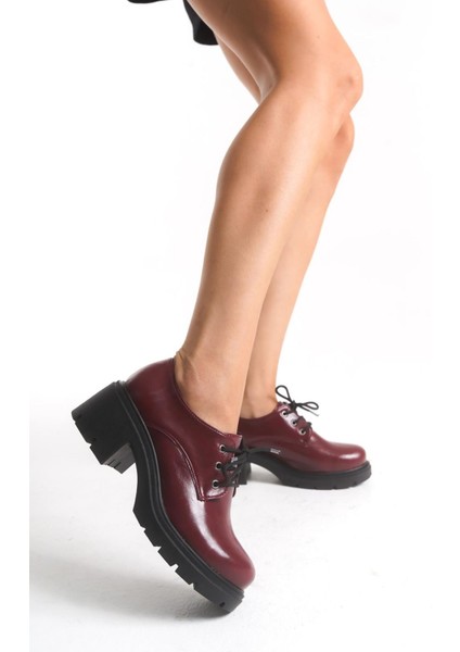 K-707 Bordo Kırışık Rugan Yüksek Tabanlı Bağcıklı Loafer Ayakkabı fırsatları