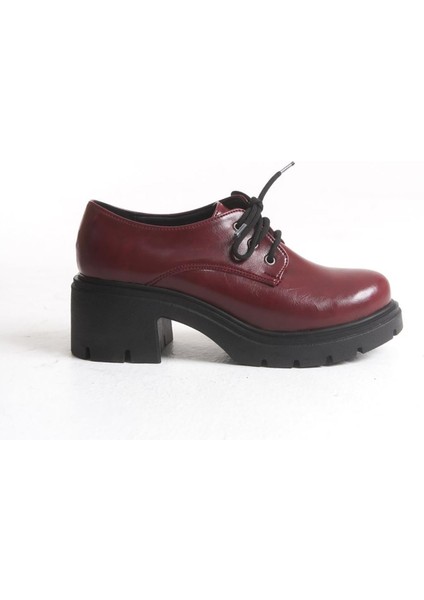 K-707 Bordo Kırışık Rugan Yüksek Tabanlı Bağcıklı Loafer Ayakkabı indirimleri