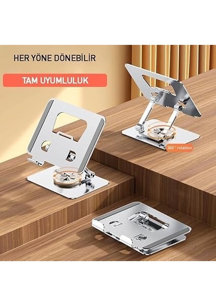 &amp; Ipad ve Telefon Standı Metal Protatif Masaüstü 360 Derece Ayarlanabilir Stand 4 ve 13.1 Inç Kadar Desterler Tablet indirimleri