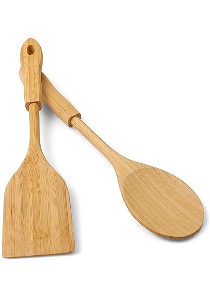 Bambu 2'li Servis Seti, Tavalarınız ve Kızarmanız Için Spatula, Servisleriniz Için Büyük Kaşık | 2 Adet Lüks Bambu Set modelleri