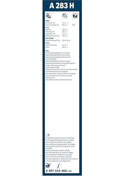 Rear Aerotwin Arka Silecek Togg T10X (2023 ve Sonrası), Volvo V40 / V40 Cross Country (2012-2019) [280 Mm] A283H 3397016466 modelleri