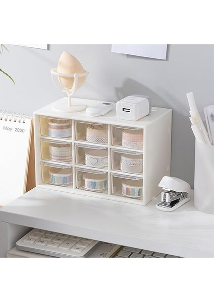 Mini Saklama Çekmeceleri, Küçük 9 Çekmeceli Düzenleyici Kutular Istiflenebilir Şeffaf Plastik Kutu Masa Ofis Yatak Odası Mutfak Makyaj Takı Parçaları Aletleri Kare Tepsiler Masaüstü Sabit fiyatları
