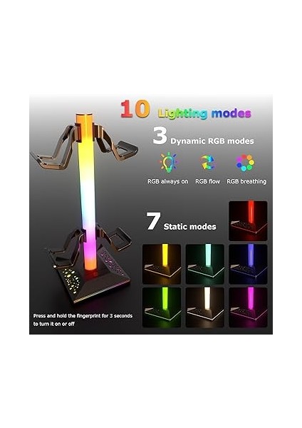 Oyun Kulaklığı Standı Rgb, Kulaklık Tutucu, 2 USB Bağlantı Noktası ve Tip C, Kulaklık ve Xbox Ps5 Switch Controller Için Evrensel Kulaklık Tutucu modelleri