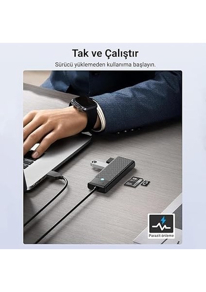 Type-C To 3.0 Tf Sd Kart Okuyucu 3 Portlu USB 3.0 Çoklayıcı Adaptör Siyah indirimleri