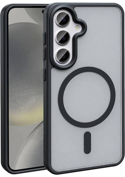 Samsung Galaxy S23 Fe ile Uyumlu Zore Sio Magsafe Manyetik Mat Arka Kapak Şok Emici Kaymaz Telefon Kılıfı – Siyah