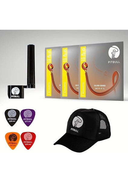 Silver Seri Akustik Gitar Teli Sag 10-47 Sl 3'lü Set + Şapka, Tel Sihirbazı,pena,hediyeli Sag 10-47 Sl 3p Ssc