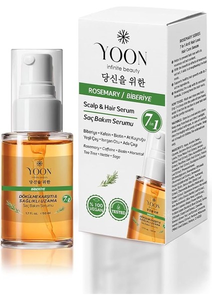 Vegan Biberiye Saç Bakım Serumu - Saç Dökülme Karşıtı, Hızlı Saç Uzatan, Sülfat, Paraben ve Silikon Içermeyen, 7 Doğal Aktif Içerikli, Besleyici ve Güçlendirici Saç ve Saç Derisi Serumu 50ML