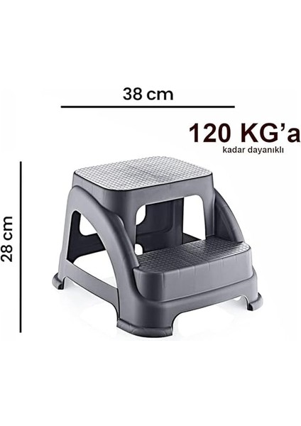 Iki Basamaklı Kaymaz Tabure - 120 kg Taşıma Kapasiteli - Basamaklı Tabure - Sert Plastik (Antrasit) fiyatları