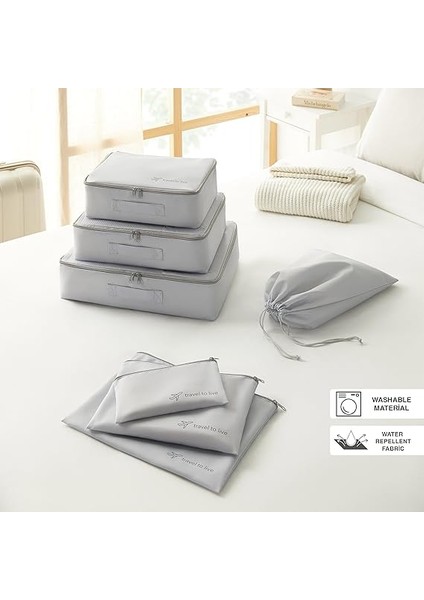 Home Textile 7'li Yıkanabilir Gri Renk Paraşüt Kumaş Bavul Içi Düzenleyici Set modelleri