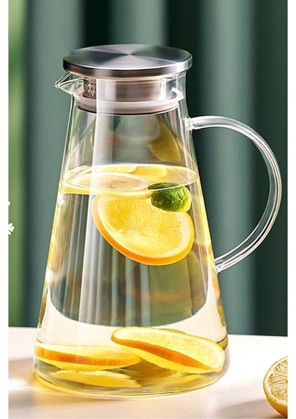 1800ML Vakumlu Cam Sürahi Metal Süzgeç ve Kapaklı