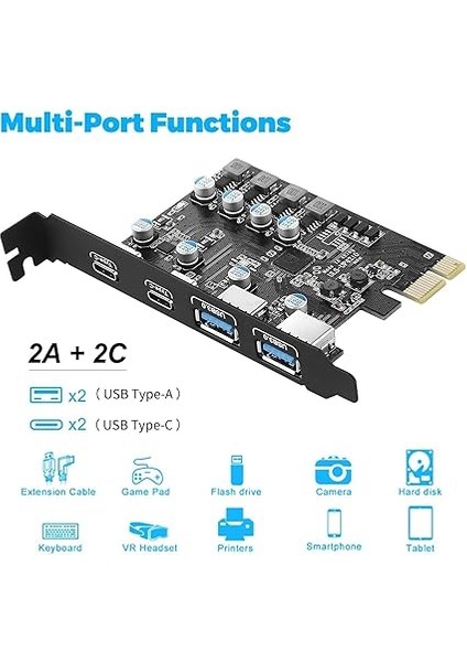 Pcıe - USB Genişletme Kartı 4 Bağlantı Noktası (2 x USB C, 2 x USB A), USB 3.0 Pcie Kartı Pcı Express Genişletme Kartı Masaüstü Pc Desteği Windows Mac Os Için modelleri