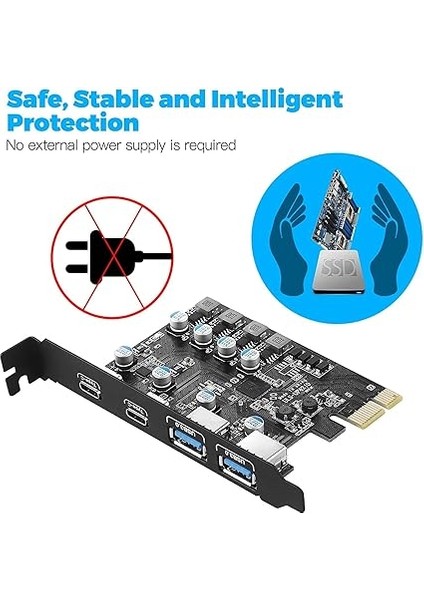 Pcıe - USB Genişletme Kartı 4 Bağlantı Noktası (2 x USB C, 2 x USB A), USB 3.0 Pcie Kartı Pcı Express Genişletme Kartı Masaüstü Pc Desteği Windows Mac Os Için fırsatları