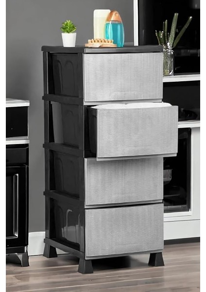 Büyük Boy 4 Katlı Hasır Kapaklı Çok Amaçlı Şifonyer Sebzelik Komodin Düzenleyici | 4 Çekmeceli Gri Kapaklı Komodin fırsatları