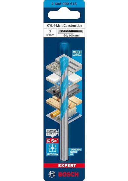 Professional 1x Expert Cyl-9 Multiconstruction Delme Uçları (Beton, Yumuşak Döşemeler, Çelik, Yumuşak Ahşap, Plastik, Ø 7,00X100 Mm, Aksesuar Darbeli Matkap/vidalama) fiyatları