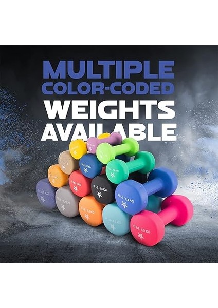 Dambıl Neopren Set Altıgen Kısa Dambıl (2'li Set) Birden Fazla Ağırlık Seçeneği (0,9 kg Ila 6,8 Kg) indirimleri