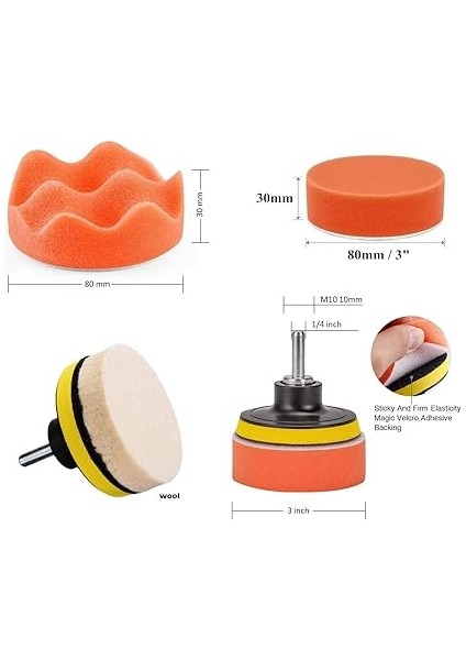 8 Parça 80MM Polisaj Seti Matkap Ile Kullanılabilen Pasta Cila Pedi Sünger Cırtlı Polisaj Yün Ped fiyatları