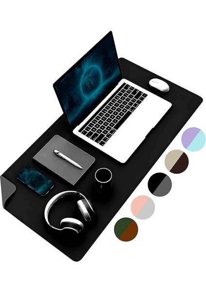 Çift Renk Dikişli Pu Deri Masa Matı 80X40 cm Mousepad, Su Geçirmez Masa Sümeni, Çift Taraflı Kullanım, Dizüstü Bilgisayar/ofis/ev Için, Kaymaz Taban (Siyah ve Koyu Gri)