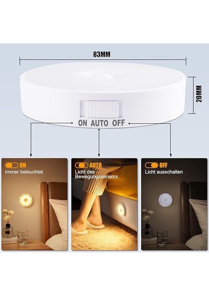 3 Adet Hareket Dedektörlü 8 LED Gece Lambası, Gece Lambası, USB Şarj Edilebilir, 3 Mod Ayarlanabilir, Otomatik/açık/kapalı, Yatak Odası, Dolap, Tuvalet, Koridorlar Için, 3000K Sıcak Beyaz modelleri