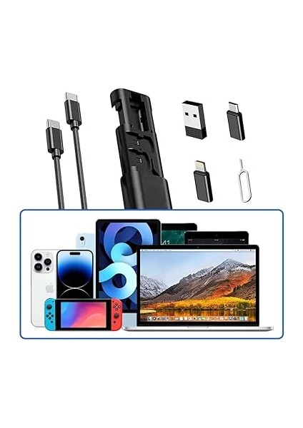 Aksesaurcı 7 In 1 Çok Işlevli USB C Adaptör Seti Type-C, Usb, Micro Light-Ning Port, Seyahat Için USB Kablosu Sim Kart, Hafıza Kartı Saklama Kutusu, Kameralar ve Daha Fazlası Için modelleri