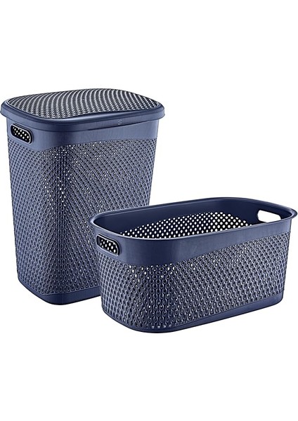 Katre Kirli Çamaşır Sepeti ve Çamaşır Selesi Set Lacivert
