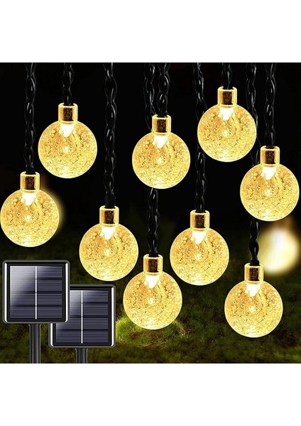 Home LED Solar Işık Zinciri, Dış Mekan, 7 M, 50 Led, Kristal Küre Solar Işık Zinciri, Işık Sensörlü Sıcak Beyaz, 8 Mod, IP65 Su Geçirmez Dekorasyon, Bahçe, Teras, Düğünler, Partiler,