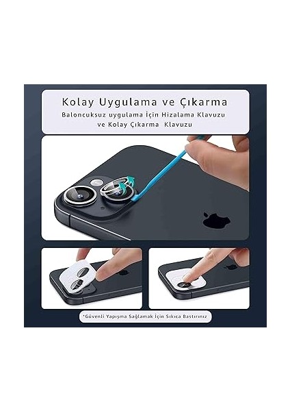 iPhone 15 Pro / 15 Pro Max / 16 Pro / 16 Pro Max Kamera Lens Koruyucu, Safir Cam, Alüminyum Alaşım Çerçeve, Kolay Kurulum, Hd Görüntü Kalitesi, Güçlü Yapışma, Süper Çubuk Sökme Aparatlı, Siyah modelleri