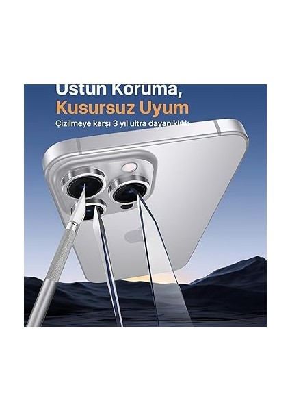 iPhone 15 Pro / 15 Pro Max / 16 Pro / 16 Pro Max Kamera Lens Koruyucu, Safir Cam, Alüminyum Alaşım Çerçeve, Kolay Kurulum, Hd Görüntü Kalitesi, Güçlü Yapışma, Süper Çubuk Sökme Aparatlı, Siyah indirimleri
