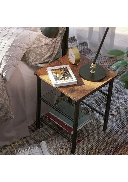 Komodin, 2'li Set, Ayarlanabilir File Raflı, Oturma Odası, Yatak Odası, Endüstriyel, Sağlam Çelik Çerçeve, Rustik Kahverengi + Siyah fiyatları