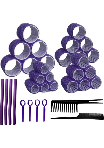 1256 Mor - 56 Parça Saç Bigudisi Seti - Tüm Saç Tipleri Için Saç Kıvırıcıları, 4 Boy, Klips, Tarak ve Sünger Rulo Dahil, Isısız Bukleler ve Hacimli Stiller Için Mükemmel