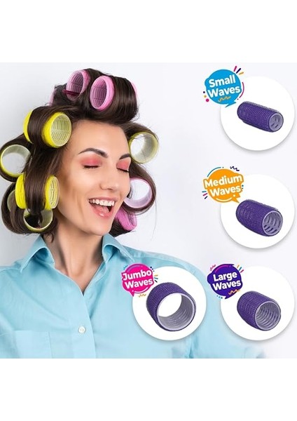 1256 Mor - 56 Parça Saç Bigudisi Seti - Tüm Saç Tipleri Için Saç Kıvırıcıları, 4 Boy, Klips, Tarak ve Sünger Rulo Dahil, Isısız Bukleler ve Hacimli Stiller Için Mükemmel modelleri