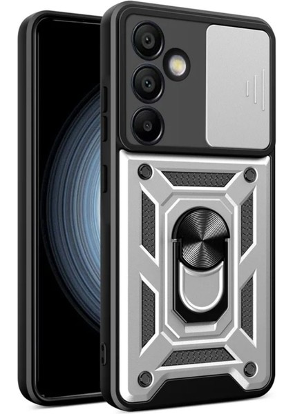 Samsung Galaxy A34 Uyumlu Tank Kılıf Yüzüklü Standlı Extra Darbe Koruma Zırhlı Outdoor Kapak - Gri