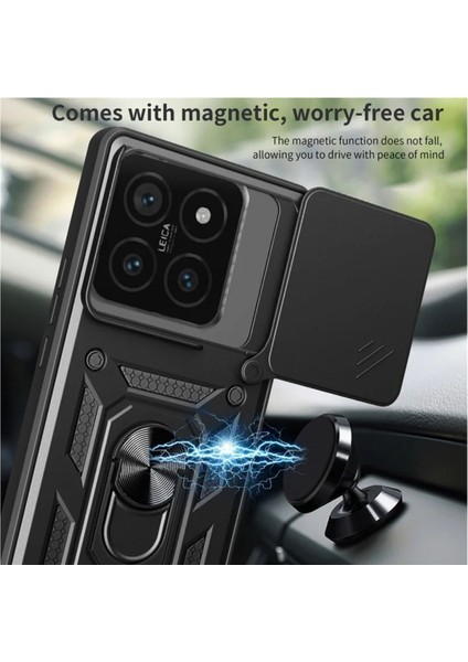 Xiaomi 14T Uyumlu Tank Kılıf Yüzüklü Standlı Extra Darbe Koruma Zırhlı Outdoor Kapak - Siyah fırsatları