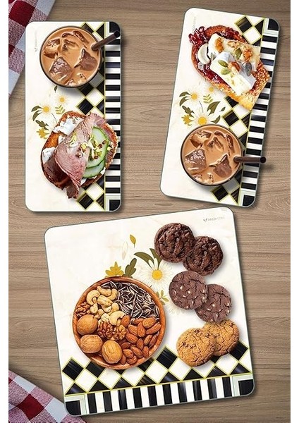 Cam Sunum Servis Tabağı 3'lü Kare Set Mackenzie Vintage Daisy modelleri