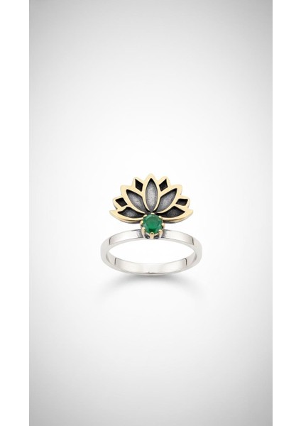 Zümrüt Taşlı Lotus Gümüş Yüzük fiyatları