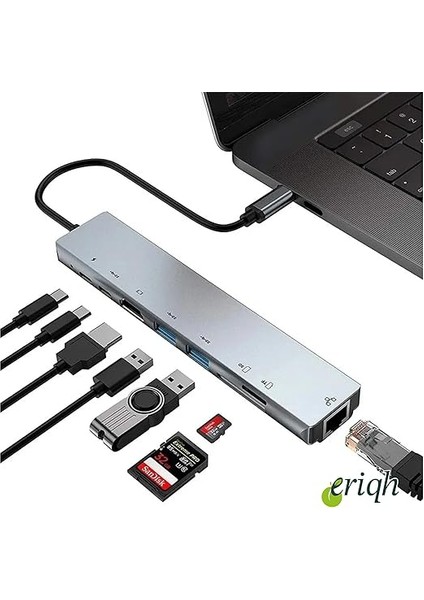 8'li Usb-C Hub Dönüştürücü, MacBook Pro/air Uyumlu, 4K HDMI + 3 USB 3.0 + Type-C Pd + Sd/microsd Kart Okuyucu, Gümüş fiyatları