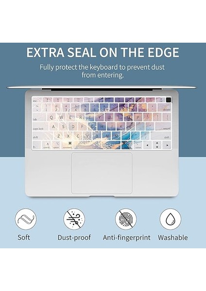 MacBook Air 13.5" 2022 Release A2681 M2 ile Uyumlu Kılıf, Dokunmatik Kimlikli Mermer Desenli Tasarım Ince Koruyucu Plastik Sert Kabuk Kılıf ve Hava 13,7 Inç Klavye Kapağı indirimleri