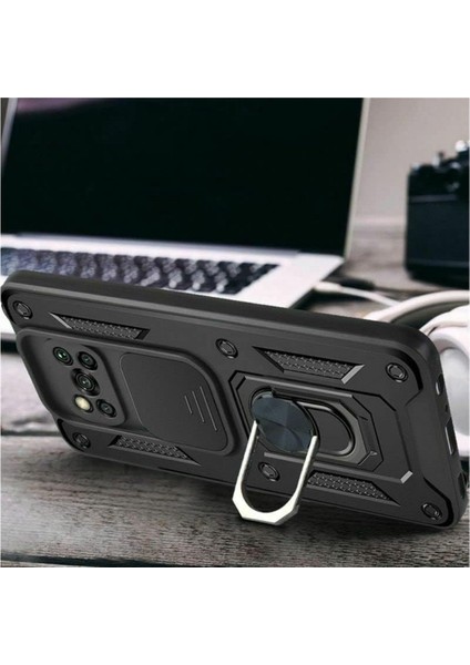 Poco X3 Nfc Uyumlu Tank Kılıf Yüzüklü Standlı Extra Darbe Koruma Zırhlı Outdoor Kapak - Kırmızı modelleri