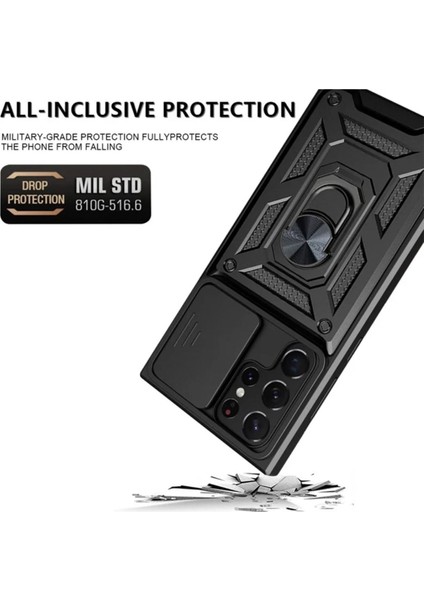 Samsung Galaxy S23 Ultra Uyumlu Tank Kılıf Yüzüklü Standlı Extra Darbe Koruma Zırhlı Outdoor Kapak - Lacivert modelleri