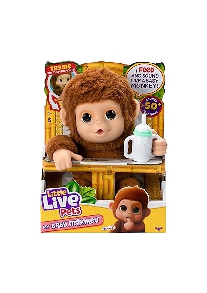 Live Pets My Baby Monkey - 50'den Fazla Ses ve Reaksiyon Özelliğine Sahip Sevimli Interaktif Bebek Maymun Oyuncağı, Hareketli Ağız, Başparmak Emme, Biberon ile Beslenme ve Sallanma Özellikleri fiyatları