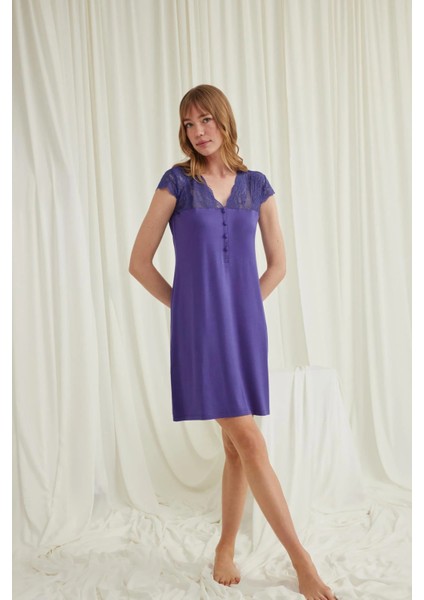 Monamise Kolu Omzu ve Yakası Dantelli Önü Düğmeli Gecelik fiyatları