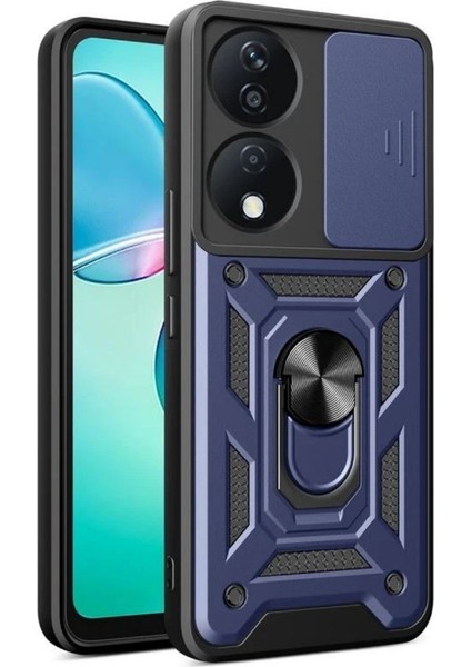 Honor 90 Uyumlu Tank Kılıf Yüzüklü Standlı Extra Darbe Koruma Zırhlı Outdoor Kapak - Lacivert