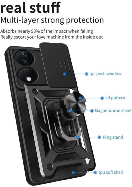Honor 90 Uyumlu Tank Kılıf Yüzüklü Standlı Extra Darbe Koruma Zırhlı Outdoor Kapak - Lacivert indirimleri
